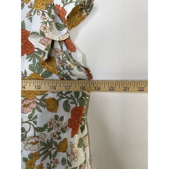 DR2 White Yellow Floral Top Tunic Light Weight Short Sleeve Blouse Size Large - Picture 7 of 10
